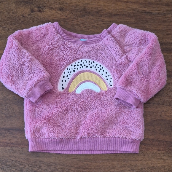 Pekkle Other - Pekkle Girls Fuzzy Pink Rainbow Sweater Size 9M